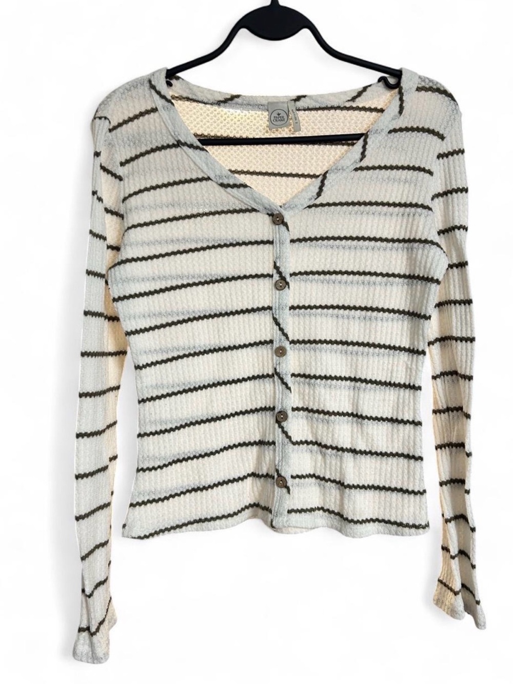 Striped Ribbed V-Neck Button Front Top